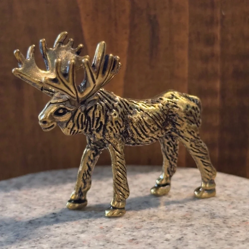 BG6 Vintage style Brass metal Miniature Moose Figurine Rustic Cabin Lodge Decor
